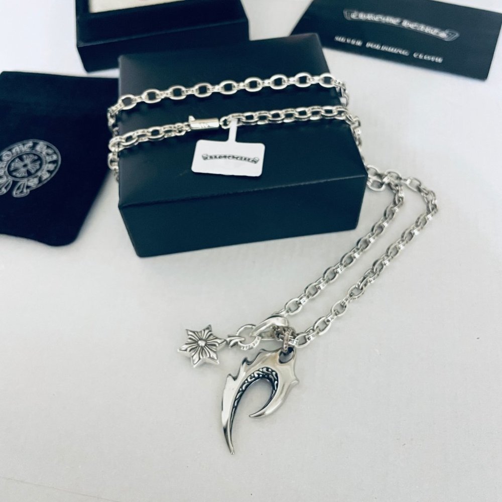Chrome Hearts Vintage Wolf Tooth* Hexagram✡Pendant Alphabet Necklace - Picture 2 of 5